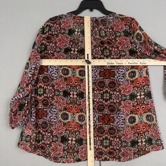 Rebecca Minkoff Shirt Womens XS Red Floral Boho Flowy Coastal Cottage Blouse - Picture 12 of 16